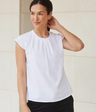 H597 Henbury Ladies Pleat Front Short Sleeve Blouse