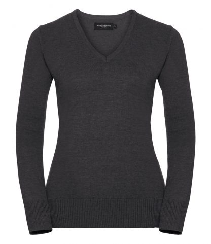 Russell Lds V Neck Sweater Charcoal marl 4XL (710F CHM 4XL)