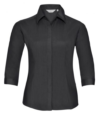 R Coll Lds 3/4 Slve Poplin Shirt Black 4XL (926F BLK 4XL)