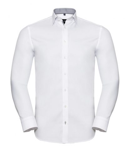 R Coll L/S Contrast Herringbone Shirt White/silver 19.5 (964M WH/SI 19.5)