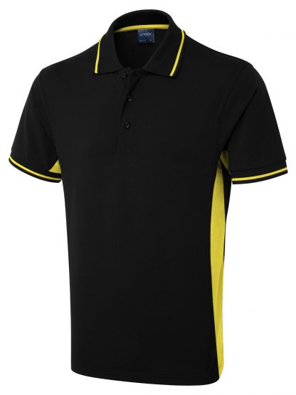 Uneek Two Tone Polo Shirt - Black/Yellow