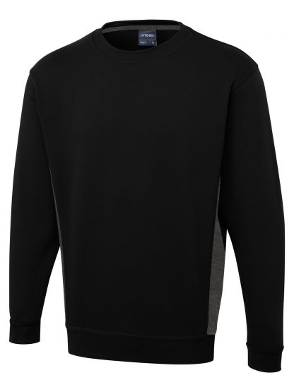 Uneek Two Tone Crew New Sweatshirt - Black/Charcoal