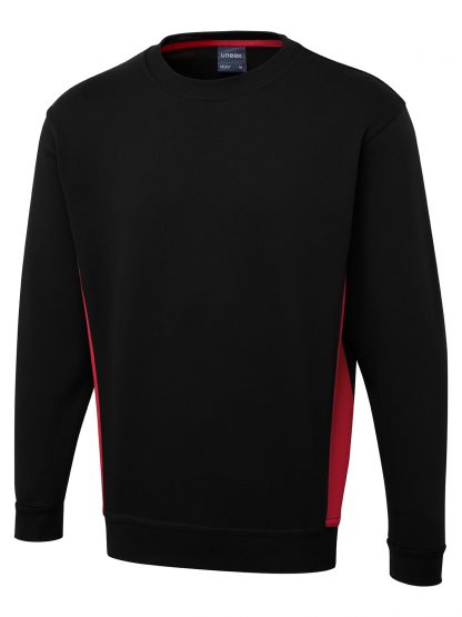 Uneek Two Tone Crew New Sweatshirt - Black/Red