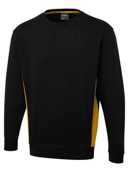 Uneek Two Tone Crew New Sweatshirt - Black/Yellow