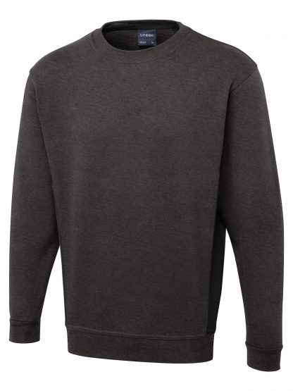Uneek Two Tone Crew New Sweatshirt - Charcoal/Black