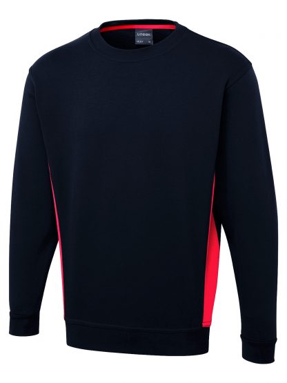 Uneek Two Tone Crew New Sweatshirt - Navy/Red