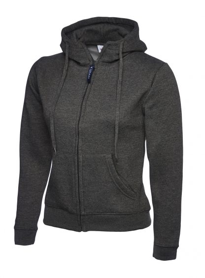 Uneek Ladies Classic Full Zip Hooded Sweatshirt - Charcoal