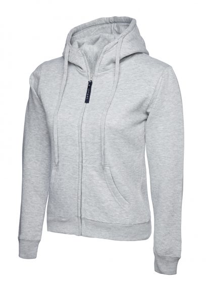 Uneek Ladies Classic Full Zip Hooded Sweatshirt - Heather Grey