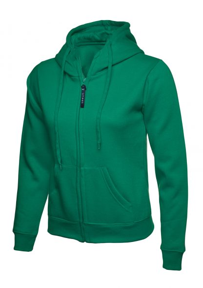 Uneek Ladies Classic Full Zip Hooded Sweatshirt - Kelly Green