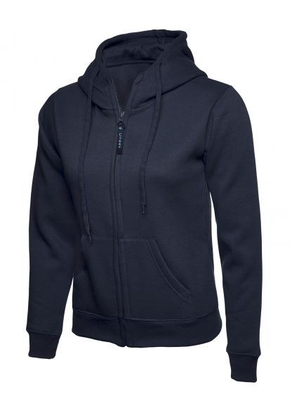 Uneek Ladies Classic Full Zip Hooded Sweatshirt - Navy