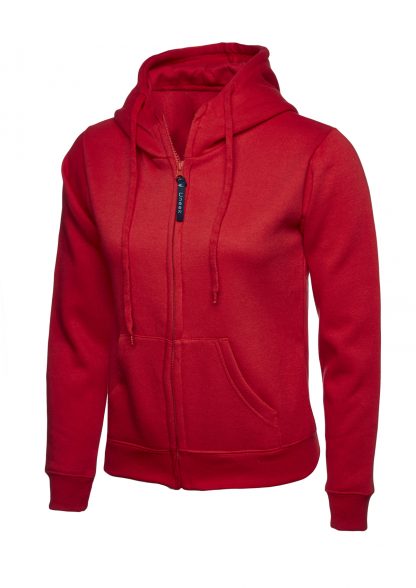 Uneek Ladies Classic Full Zip Hooded Sweatshirt - Red
