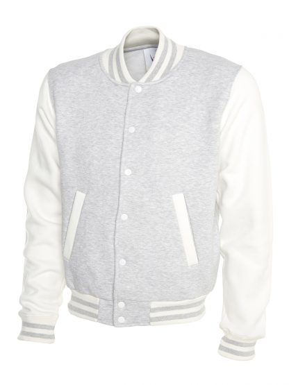 Uneek Mens Varsity Jacket - Heather Grey/White