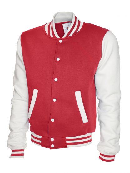 Uneek Mens Varsity Jacket - Red/White