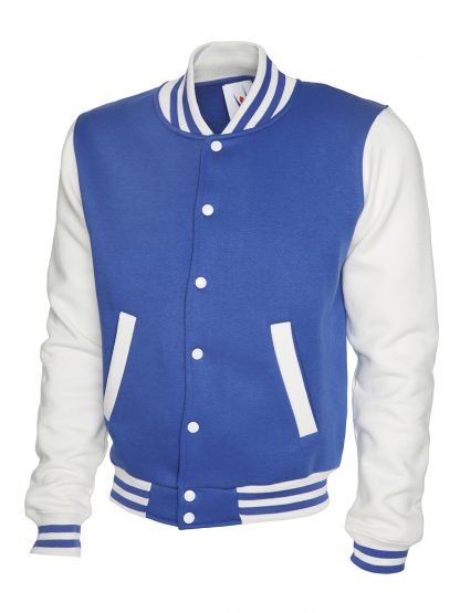 Uneek Mens Varsity Jacket - Royal/White
