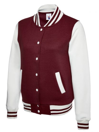Uneek Ladies Varsity Jacket - Maroon/White