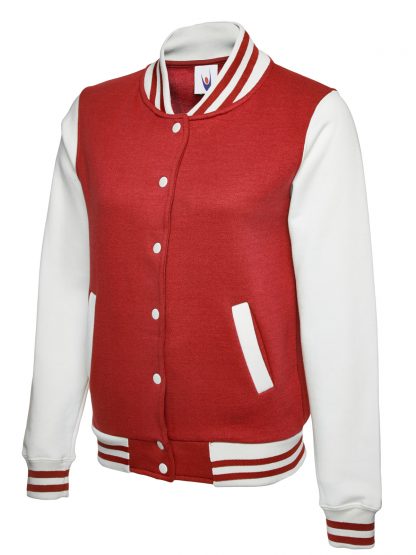 Uneek Ladies Varsity Jacket - Red/White