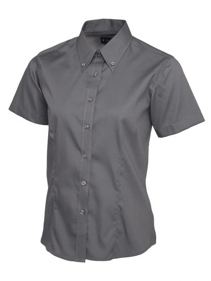 Uneek Ladies Pinpoint Oxford Half Sleeve Shirt - Charcoal