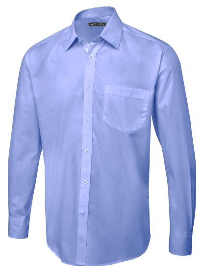 Uneek Men's Long Sleeve Poplin Shirt - Mid Blue