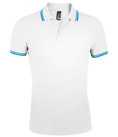SOLS Pasadena Polo Shirt White/aqua Blue 3XL (10577 WH/AQ 3XL)