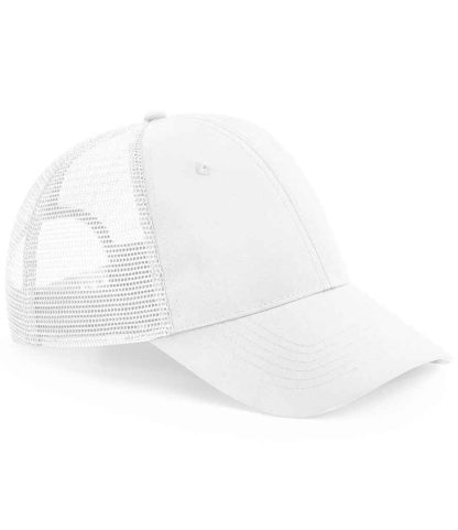 BB75R WHI ONE - Beechfield Recycled 6 Panel Snapback Trucker Cap - White