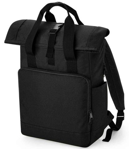 BG118L BLK ONE - BagBase Recycled Twin Handle Roll-Top Laptop Backpack - Black
