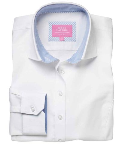 BK587 WHI 8 - Brook Taverner Ladies Mirabel Long Sleeve Stretch Oxford Shirt - White